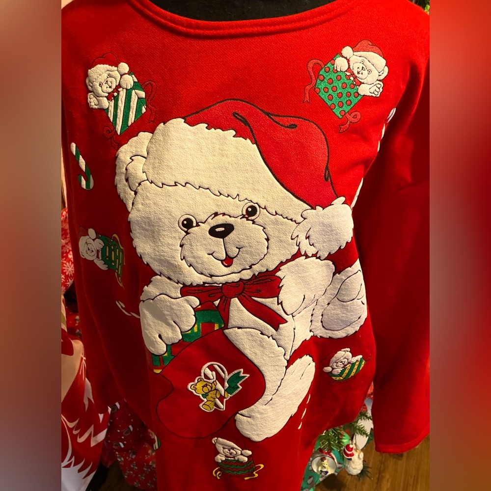Rare Vintage Y2K 1x Christmas sweatshirt, Santa teddy bear red